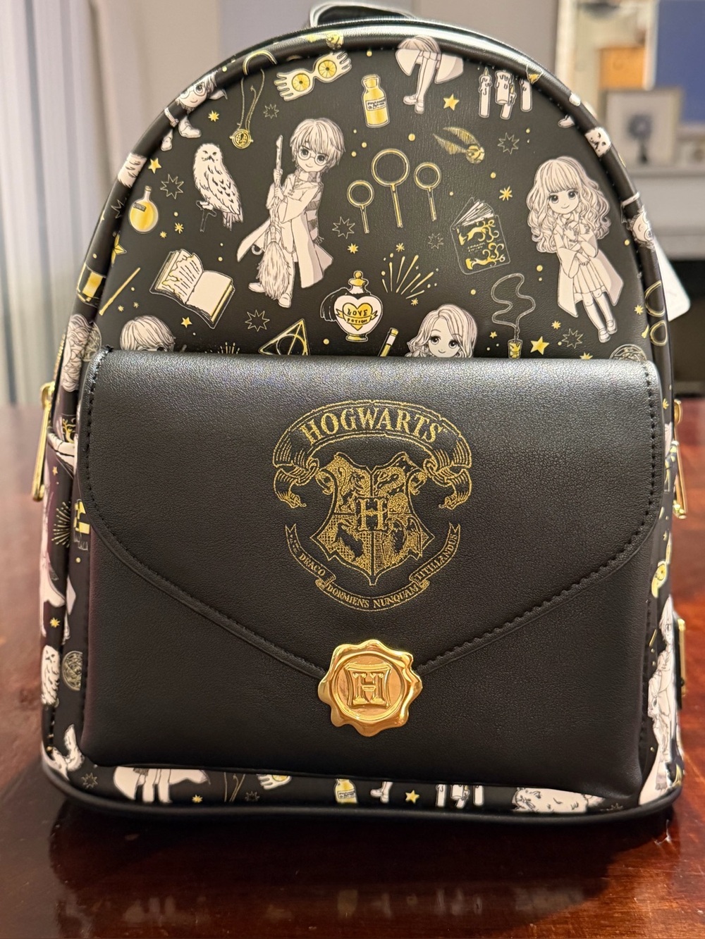 Black & Gold Mini Backpack - Wizardry Print